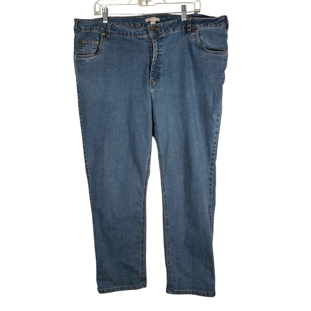 Woman Within Blue Straight Leg Jeans Womens 22W Medium Wash Stretch High Rise
